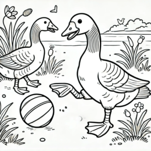 Ganso jugando Un ganso jugando con otros gansos o con un objeto como una pelota.